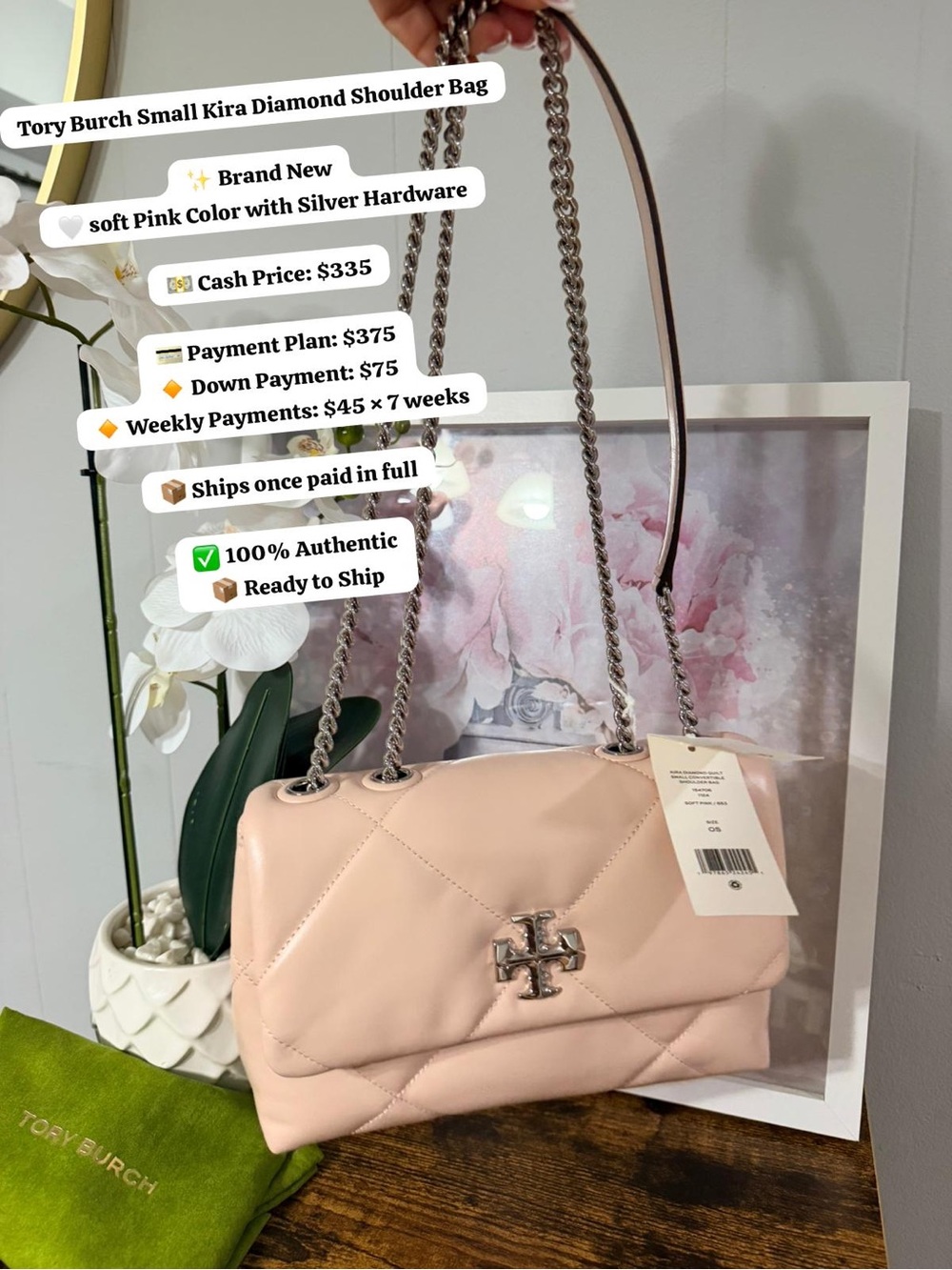 Tory Burch Soft Pink Quilted Chain Shoulder Bag